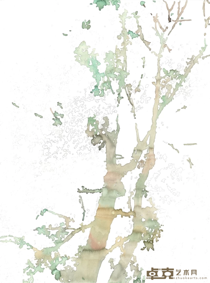《绿色的水滴 1 Green Drops 1》 罗明君 Luo Mingjun 40x30cm 2019年 纸上水彩 Water color on paper