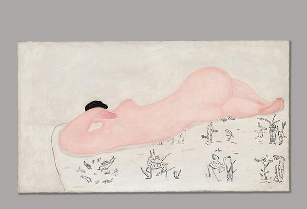 常玉《中国花布上的粉红裸女》 1930年代作 油画画布 45.2 x 81.2公分 估价：3500万至4500万港元