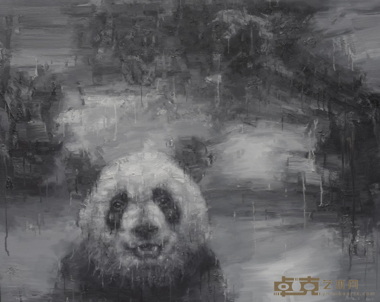 《Shan Shui与-熊猫1704黑色》 张鸿俊 150x120cm 2017年 油画