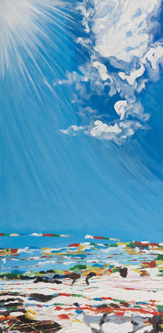 阳光下的经幡，布面油画，2019，1220 x 610mm