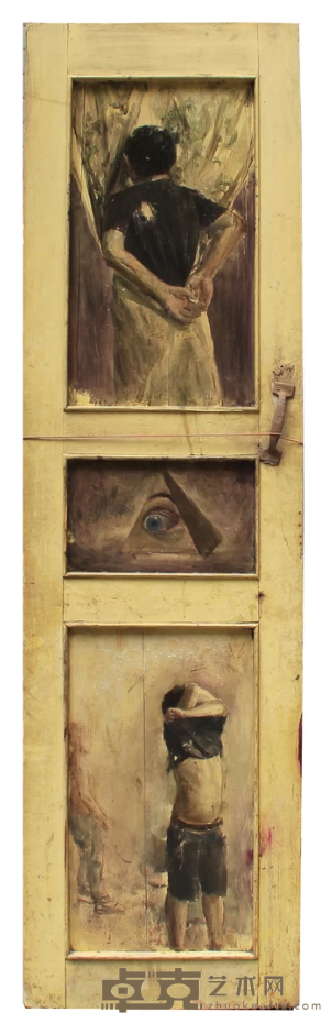 《眸》 林文 190x54cm 2019年 旧门板上油画