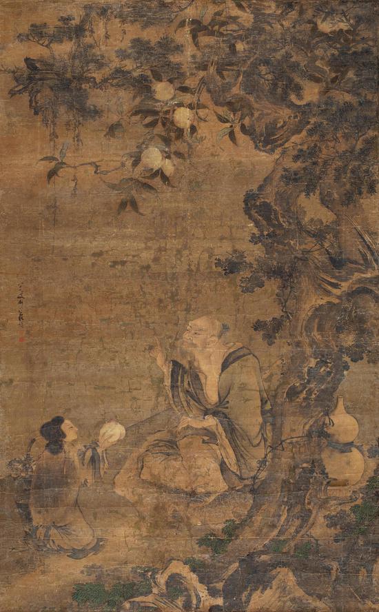 丁云鹏（款） 白云红树图 绢本 立轴 107×43 cm