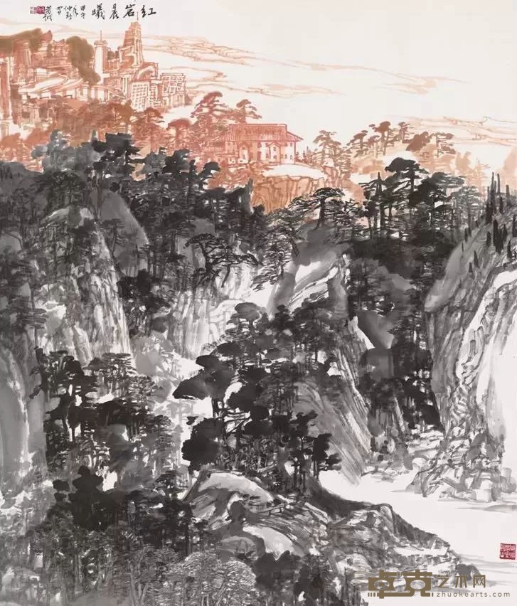 《红岩晨曦》 黄越 220x180cm 2014年 纸本水墨