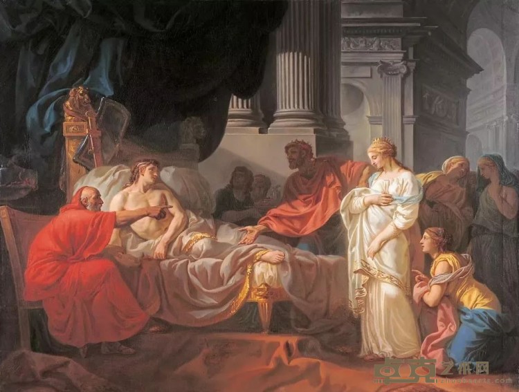 《厄拉西斯塔特发现了安条克生病的原因》 雅克-路易·大卫（1748—1825） 120x155cm 1774年 布面油画