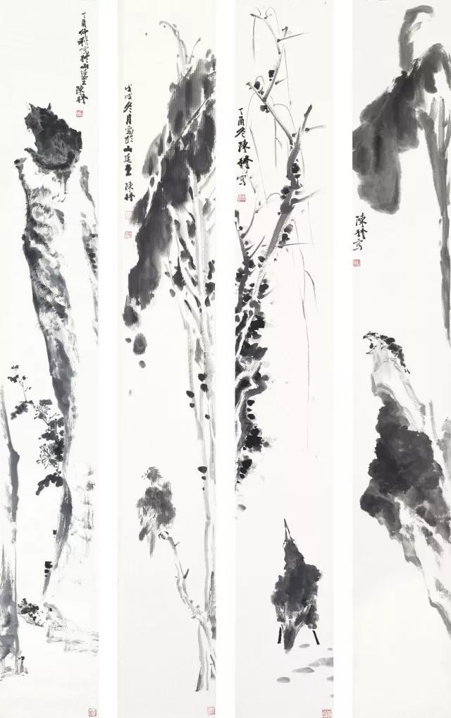 心语系列　138×19cm×4　纸本水墨　2017年