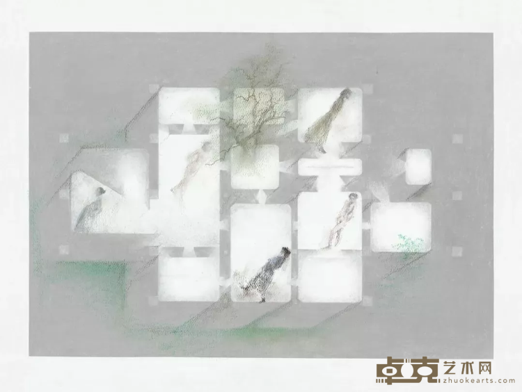 《悬庭》海报手稿 何多苓、水雁飞共同创作 60x81cm 2019年 纸上微喷+色粉
