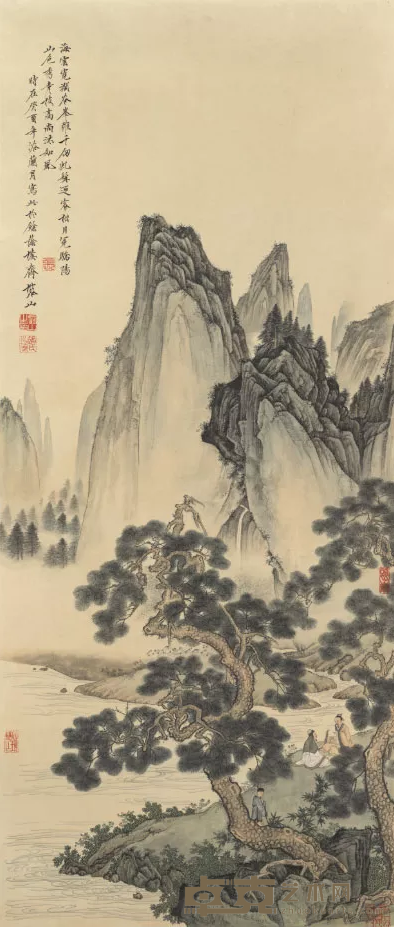 《松泉图·仿陈少梅笔意》 张榕山 56x132.5cm 1993年