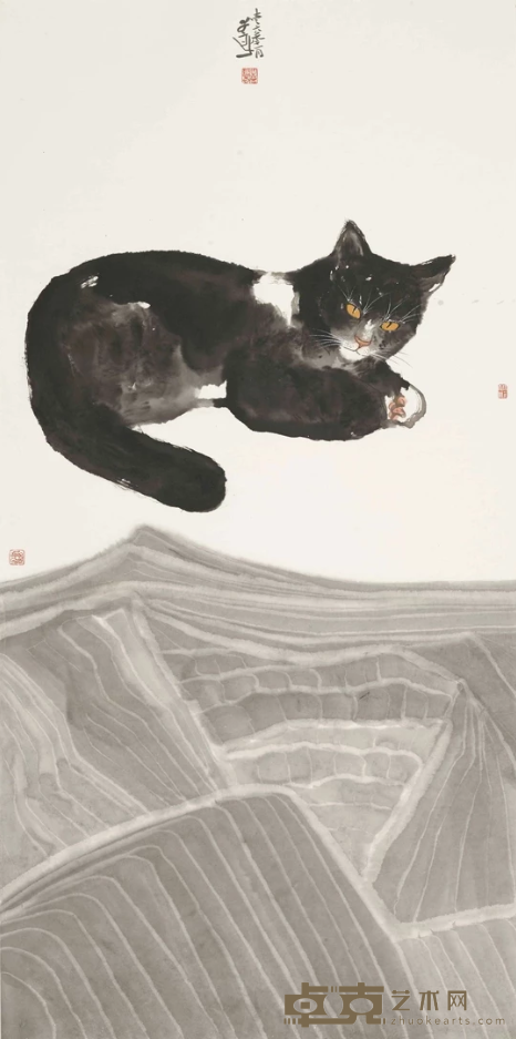 《水墨画猫》 郭子良 138x68cm 2016年 纸本设色