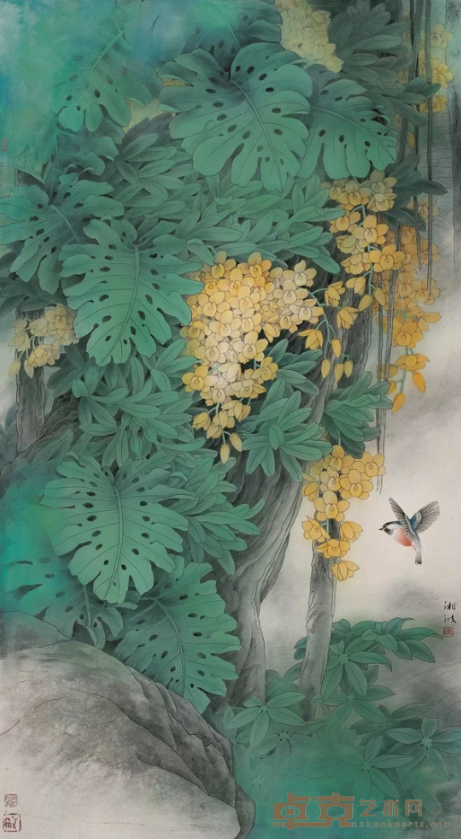 《春风拂羽》 陈湘波 176×96cm 2001年 纸本设色