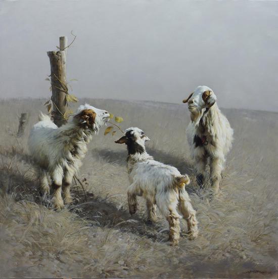 《三羊迎春》120x120cm、2013年
