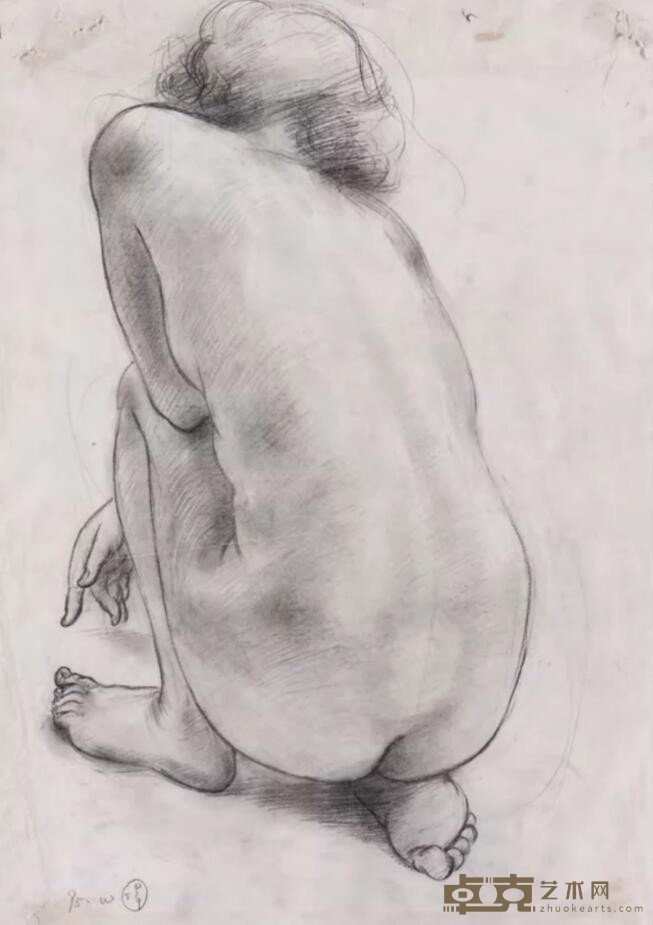 《跪坐的女人体》 王伟 52x36cm 1995年 铅笔