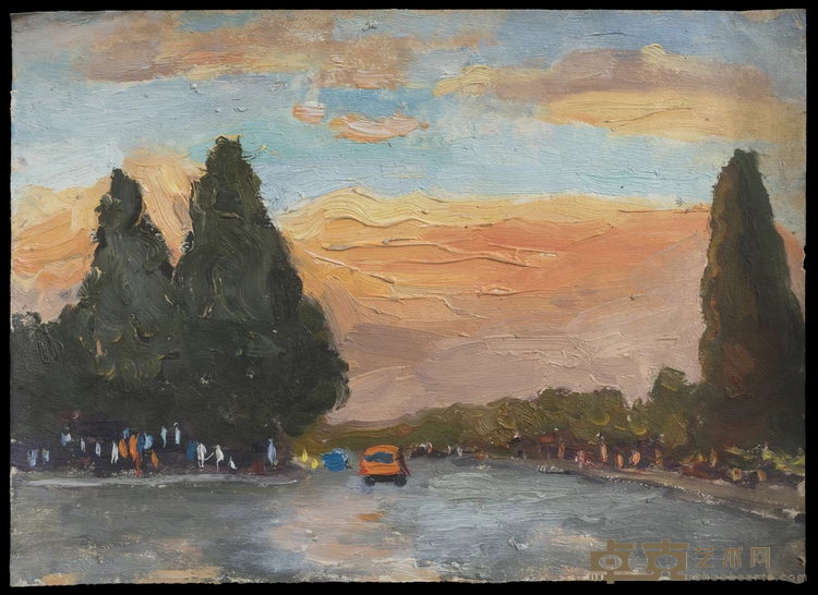 《香山路 The Fragrant Hill road》 27.2x19.8cm 1970年 纸本油画_Oil painting on paper