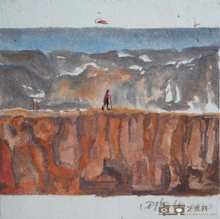 《独行者》 田流沙 18x18cm 纸本水墨