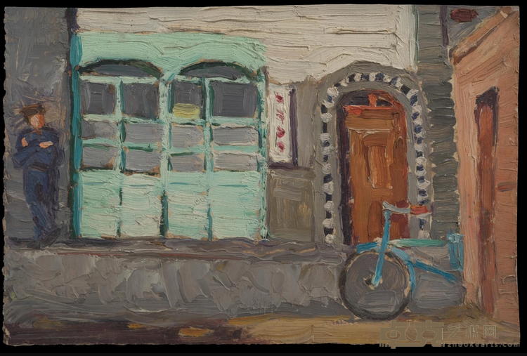 《包子铺 Buns shop》 22.4x14.9cm 1966年 纸本油画_Oil painting on paper