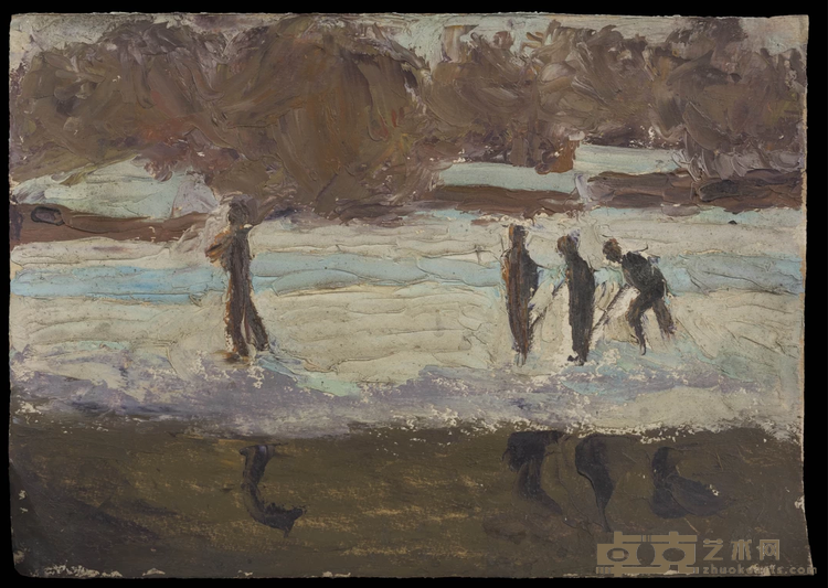 《什刹海采冰人 The Shi Cha Sea Ice Picker》 28.2x19.9cm 1920年 纸本油画_Oil painting on paper