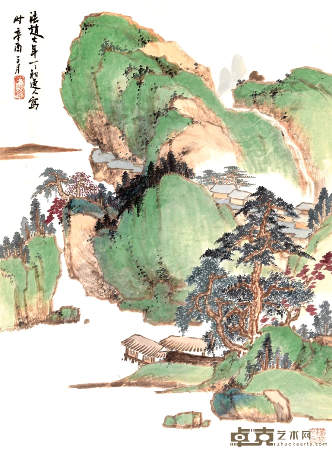 仿赵大年青绿山水 萧俊贤（1865-1949）