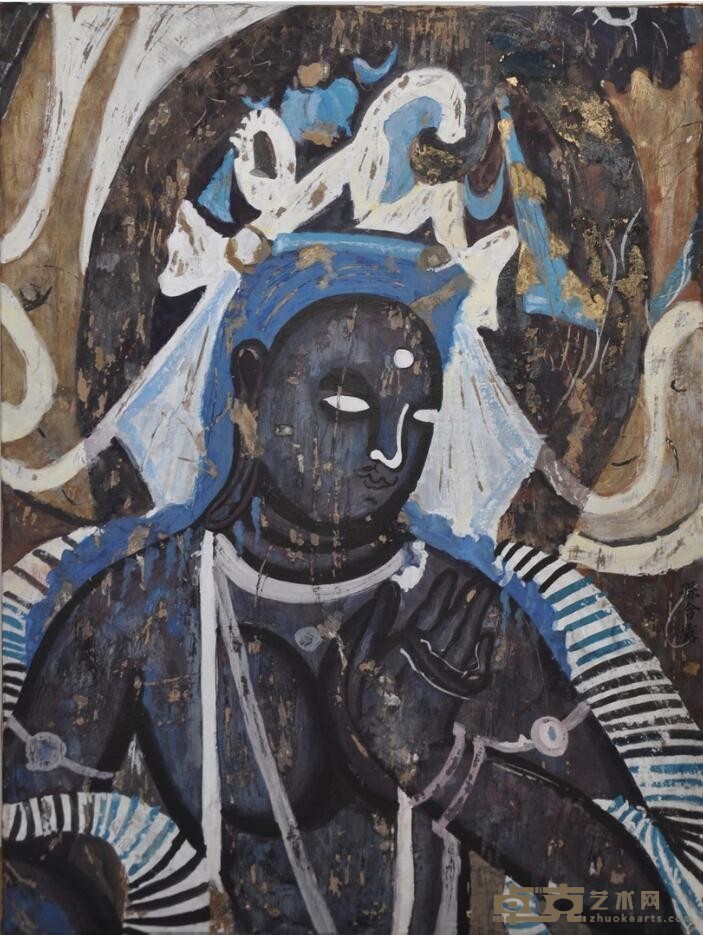 《尸毗王本生故事画》 孙含露岩彩作品 45x60cm 2019 岩彩