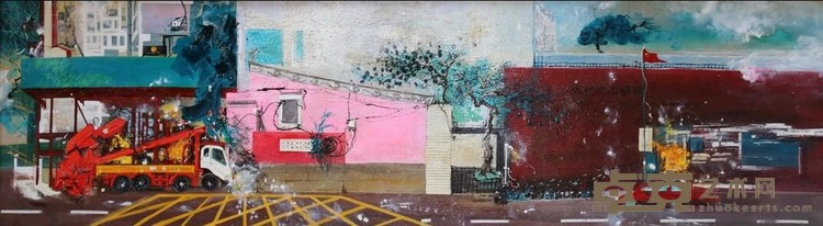 《澳门街头——Lights and light rain》 张洁 40x151cm