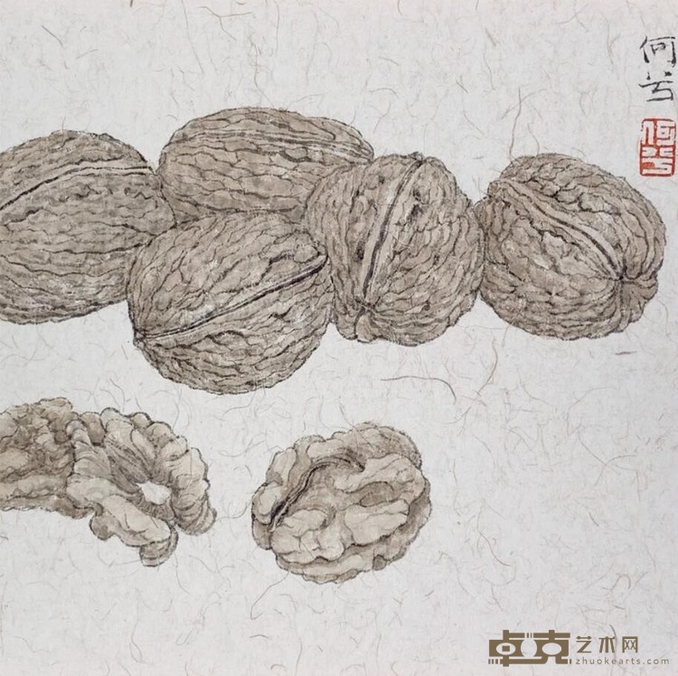 《解索画胡桃》 何曦 12x12cm 2020年 纸本