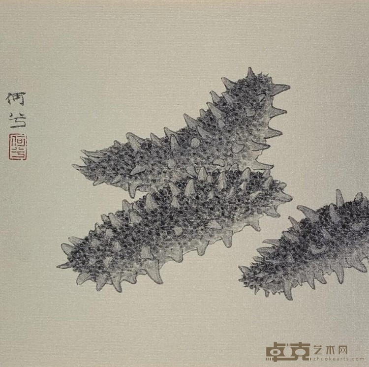 《半千积墨法画海参》 何曦 12x12cm 2020年 纸本