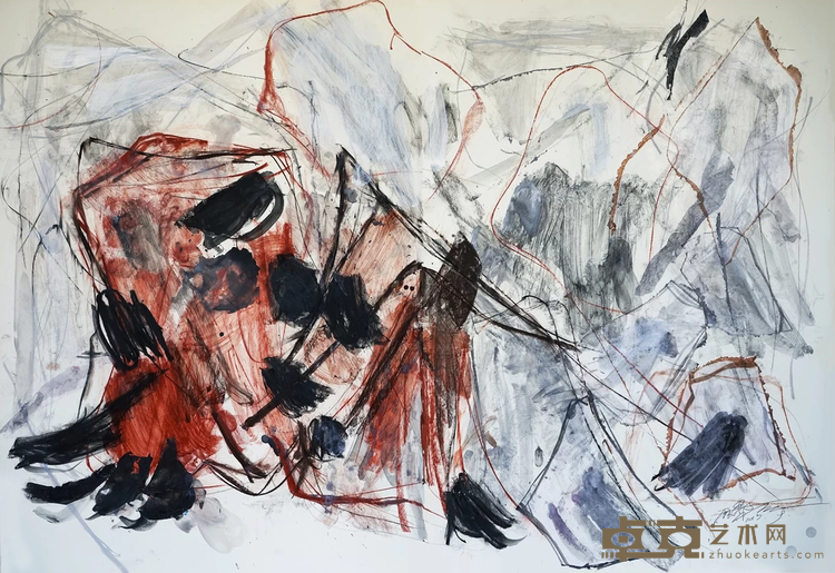 《山水赋-鹊华秋色NO3》 顾黎明 156X107cm 2019年 卡纸上色粉、丙烯、水彩及拼贴