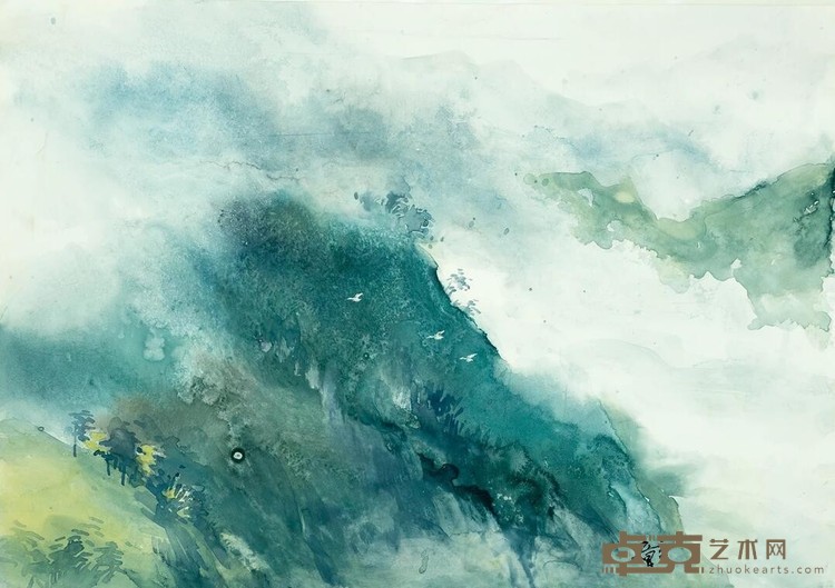 《夏山烟岚》 章立 27x39cm 纸本水彩
