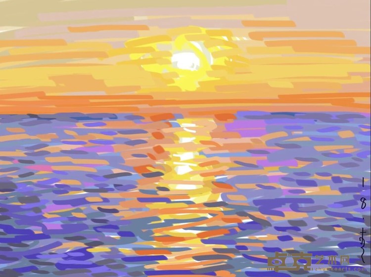 《海上的夕阳》 常青 27.1x29.7cm 数码版画