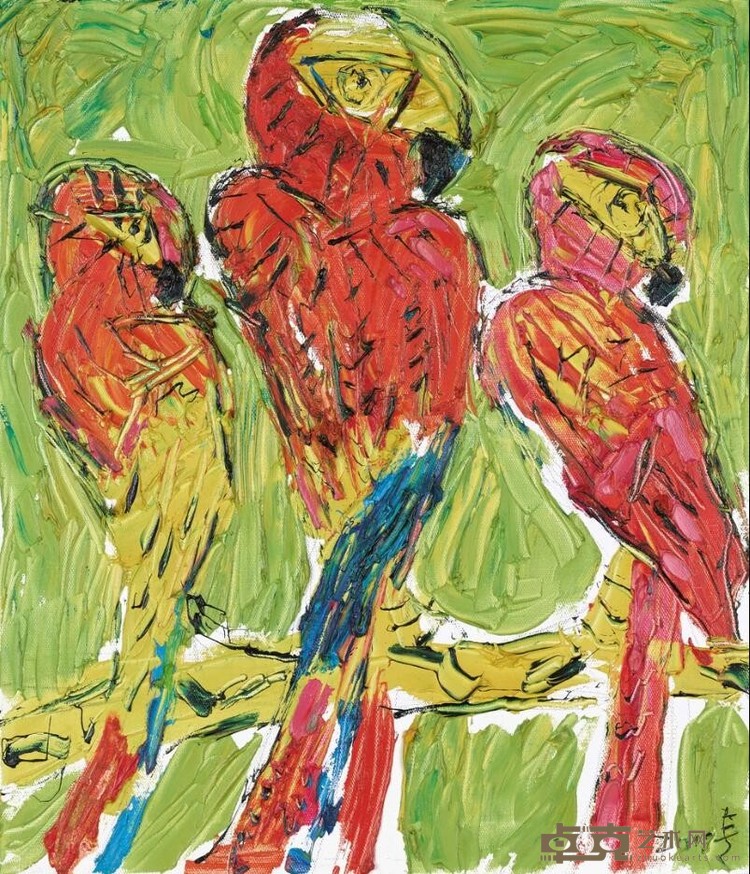 《坎昆的鹦鹉之四》 常青 53x45cm 布面油画