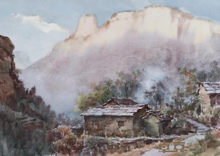 《太行人家》 齐大庆 38x53cm 2018年 纸本水彩