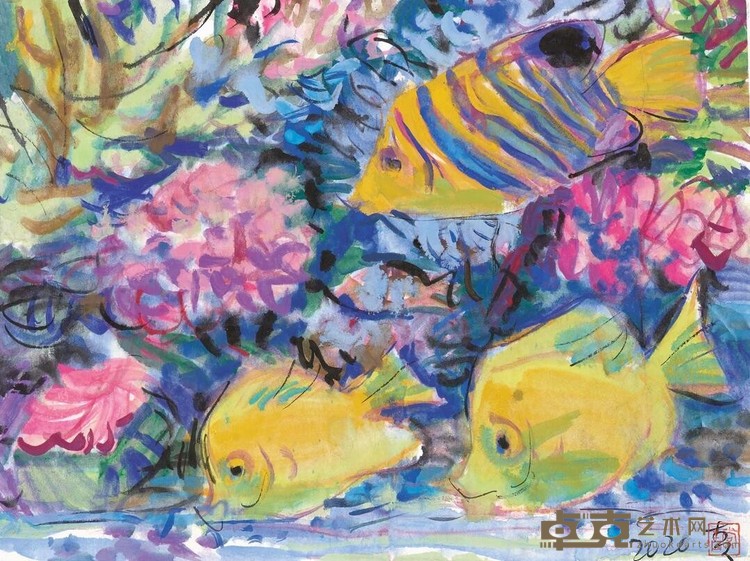 《欢游之二》 常青 34x45cm 水墨粉彩