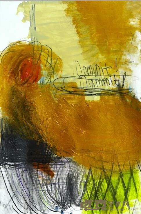 《Dammit!Dammit!》 宋元元 20x30cm 2019年 纸上油彩,木炭,铅笔,油漆 Charcoal, pencil, paint and acrylic on the paper