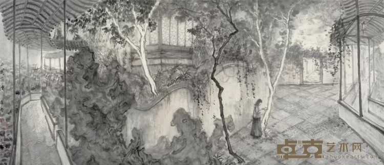 《苏州印象-西园夜读》 陈美君 136x69cm 2017年 纸本水墨