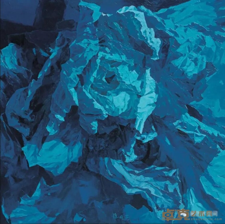 《怒放蓝色-1》 徐晓燕 150x150cm 2004年 布面油彩
