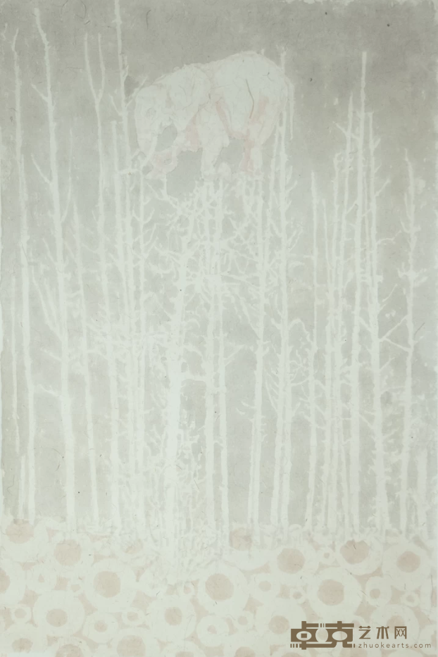 《在树枝上》 韩冬 63x98cm 2020年 皮纸水墨