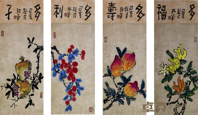 《多子、多利、多寿、多福》 王成华 65x30cmx4 2019年
