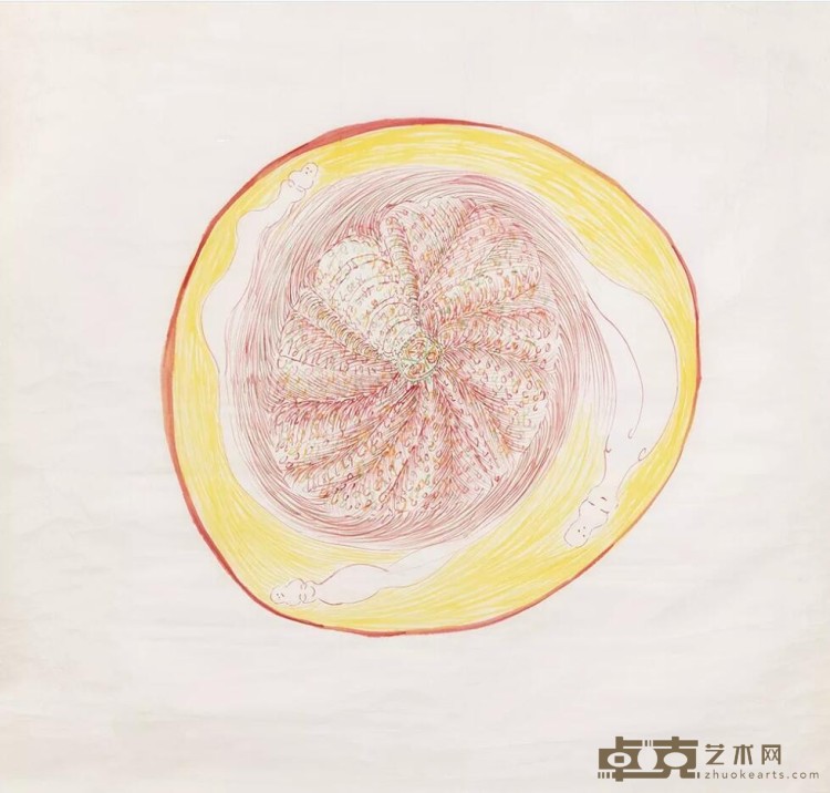 《人体基因》 Human Genome 郭凤怡 Guo Fengyi 96.2x96.2cm 1990年 Color Ink on ricepaper 彩墨、宣纸