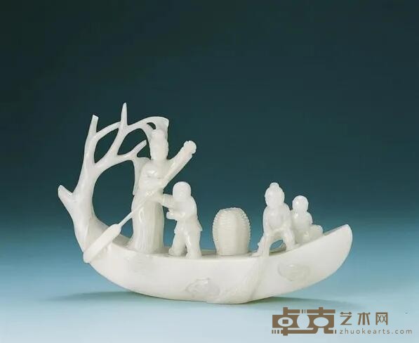 《白玉人物槎》 清