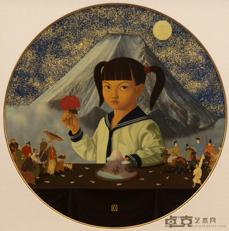 《Yukiko Admiting Mt.Fuji》 渡部满 65x65cm 布面油画