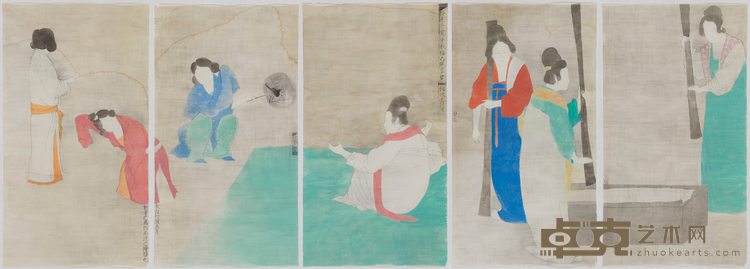 《仿宋摹张萱-捣练图》 沈勤 153×84cm×5 2020年 纸本水墨