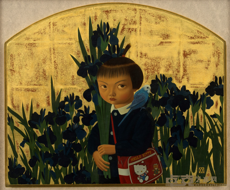 《Naoko Playing in Kakitsubata-zu》 渡部满 37.8x45.5cm 画板油画