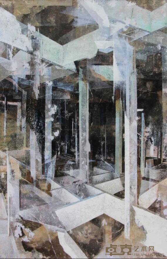 城市码头-沉寂的9号月台 张庭维 138x90cm 2019 特殊效果转印 影像转印 木颜色 油画 丙烯 无纺布