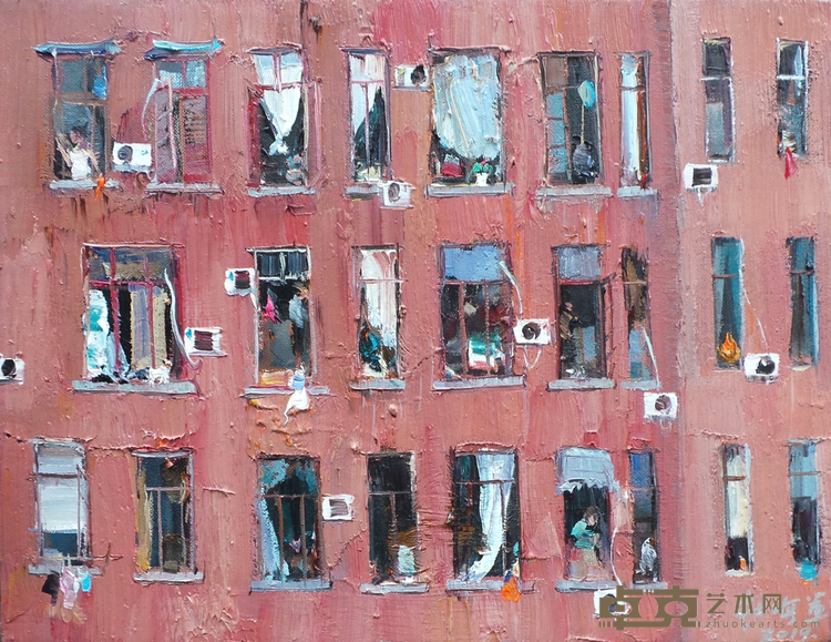 《红砖墙 Brick Red Wall 》 杜海军 35cm x 45cm 布面油画