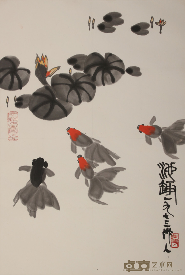 吴作人池趣图镜片 吴作人