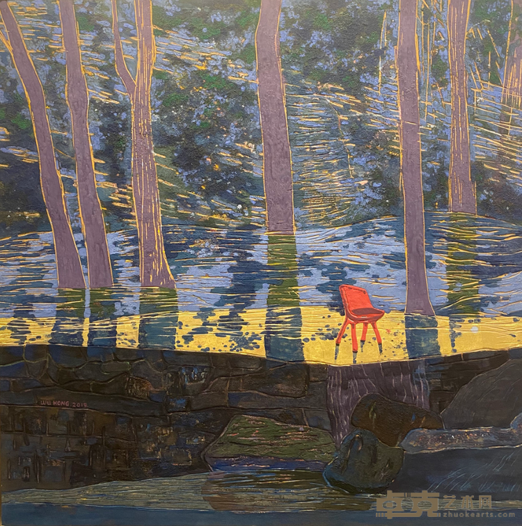 《等待》 吴竑 长沙师范学院 120x120cm 木板岩彩