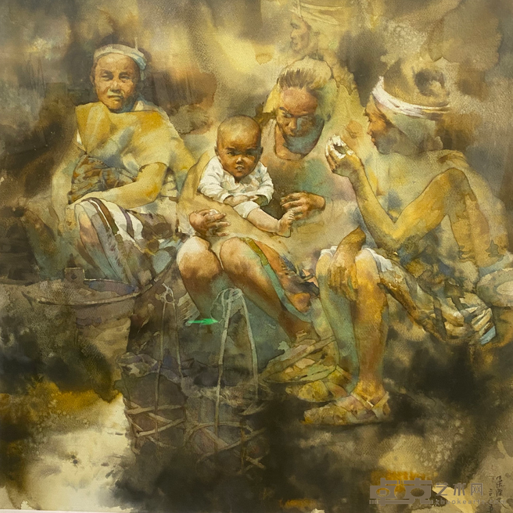 《瑶山赶圩》 叶经文 衡阳师范学院 70x70cm 水彩