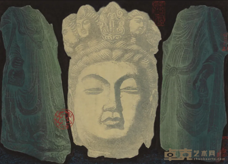 《瑰宝Ⅱ多面佛像》 俞启慧 41.5x54.5cm 1992年 木版彩拓