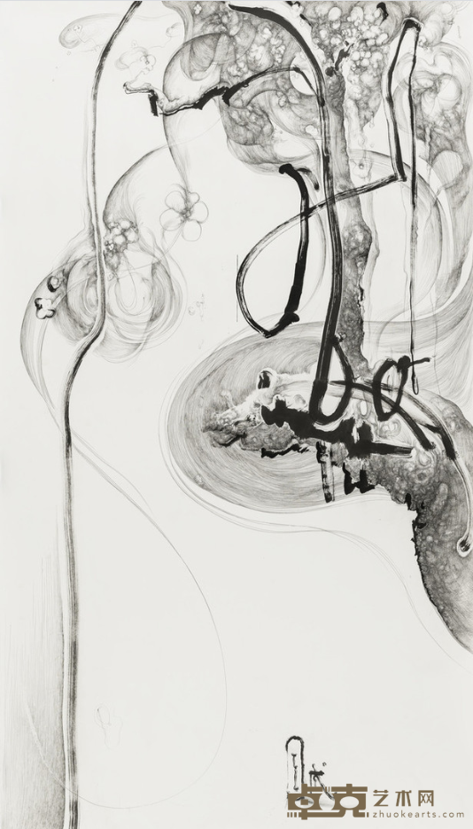 《霓裳 Melody of White Feather》 林国成 110x190cm 2014年 钢笔毛笔墨水