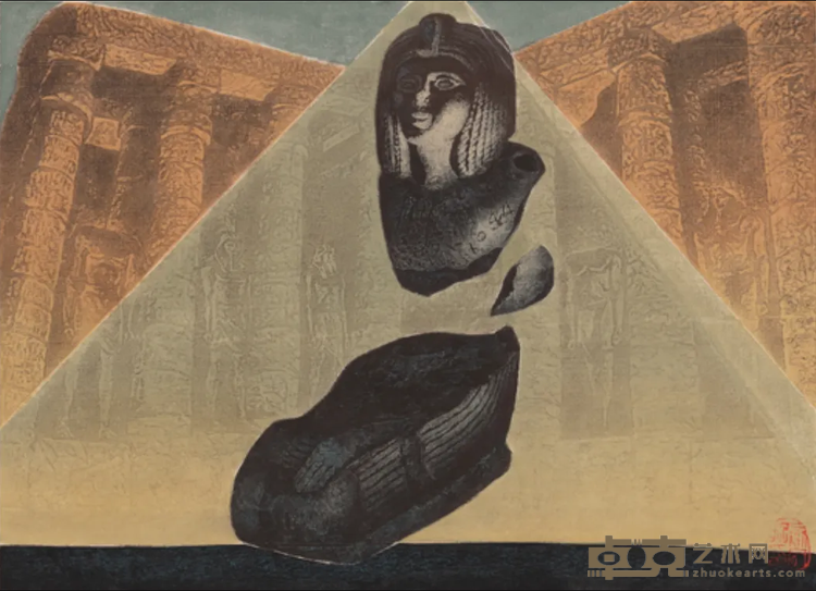 《丝路觅迹Ⅰ埃及古刻》 俞启慧 41.5x54.5cm 1995年 木版彩拓