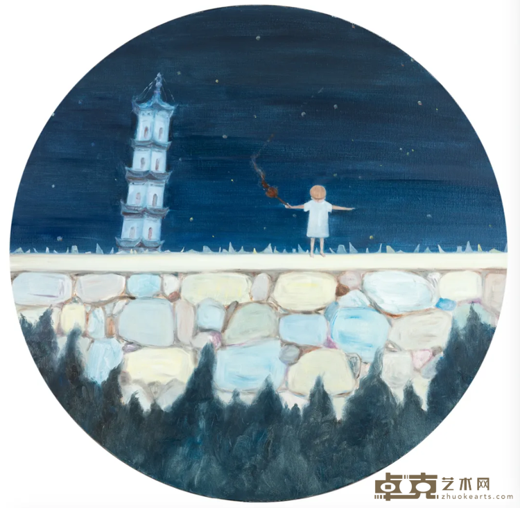 《隔岸》 薛扬 直径100cm 2015年 布上油画