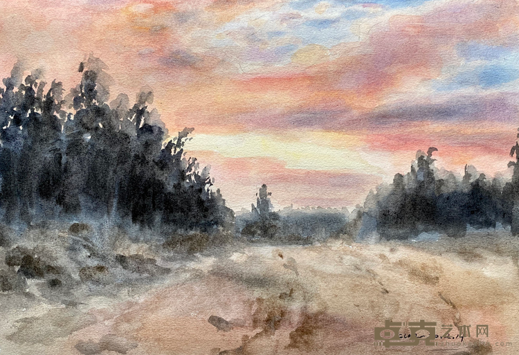 《黄昏》 沈皆坤 26x38cm 2020年 纸本水彩